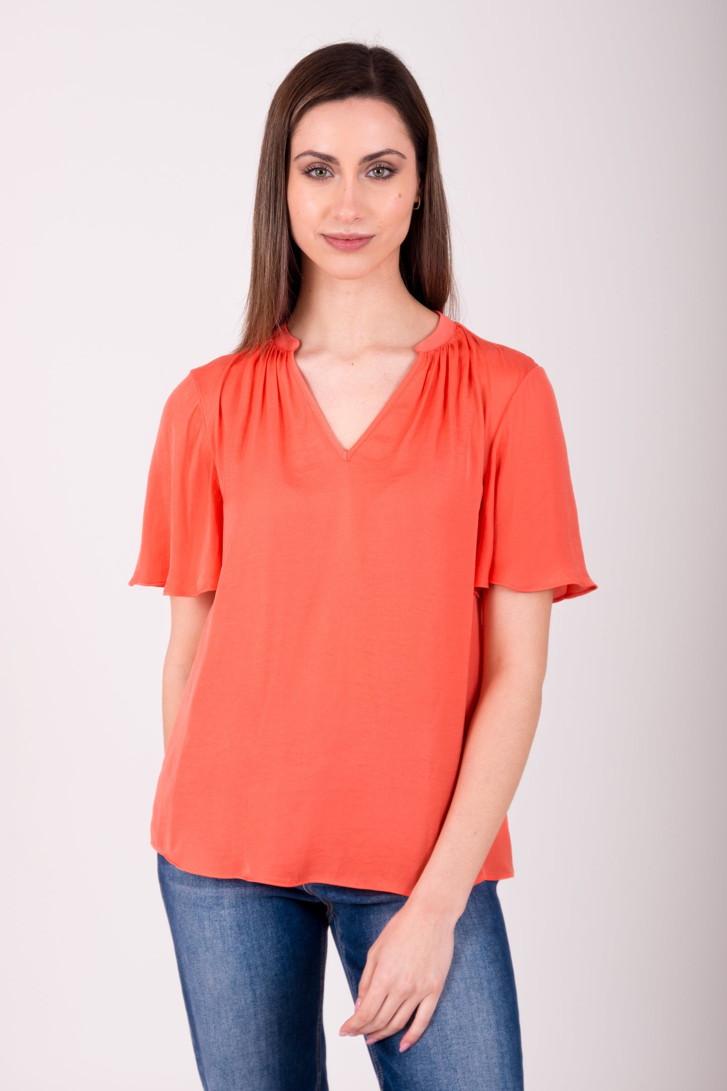 Blusa escote en V manga corta 117359