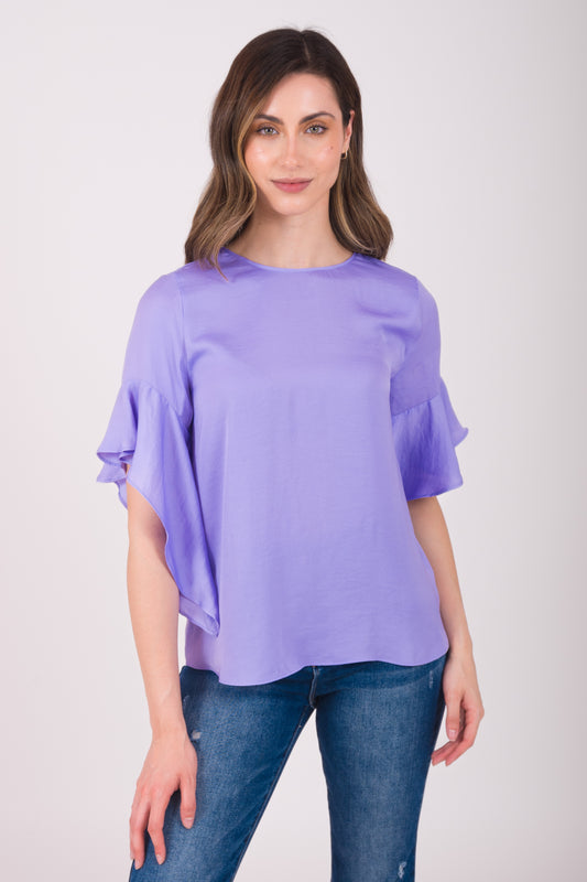 Blusa cuello redondo manga con olana 111897