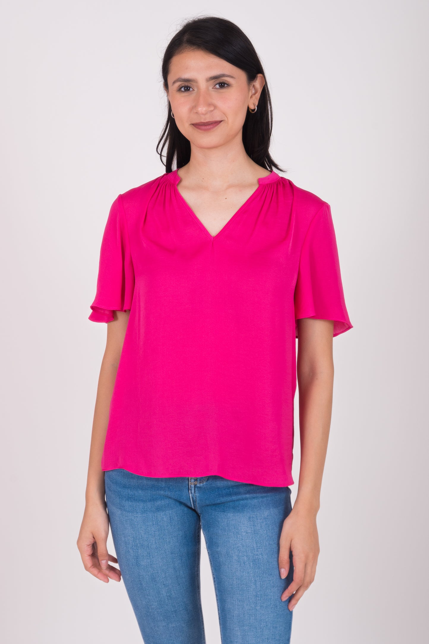 Blusa escote en V manga corta 117359