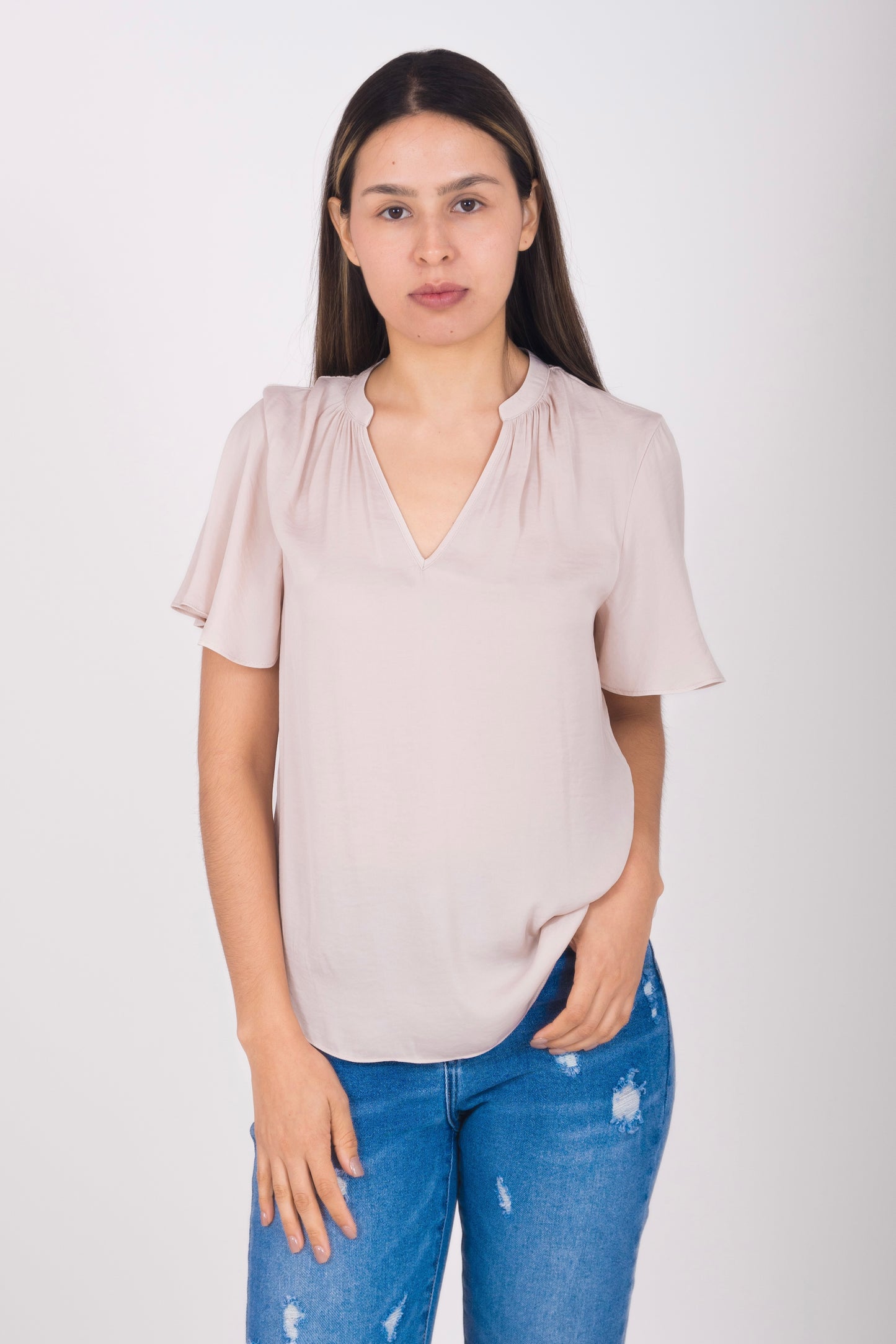 Blusa escote en V manga corta 117359