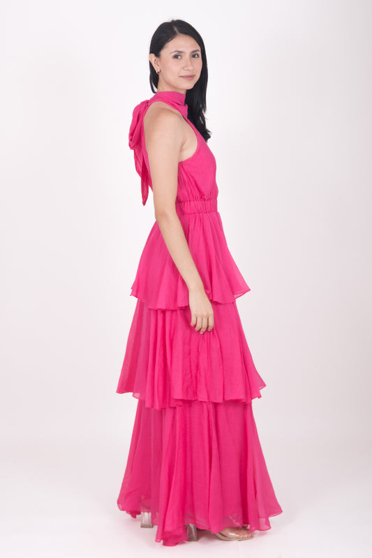 Vestido halter de olanes D10227