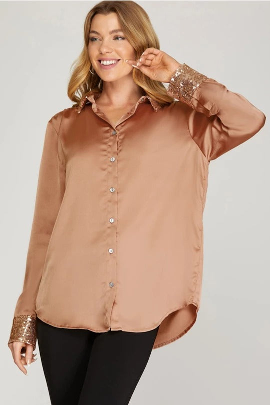 Camisa satinada con lentejuela SY4390