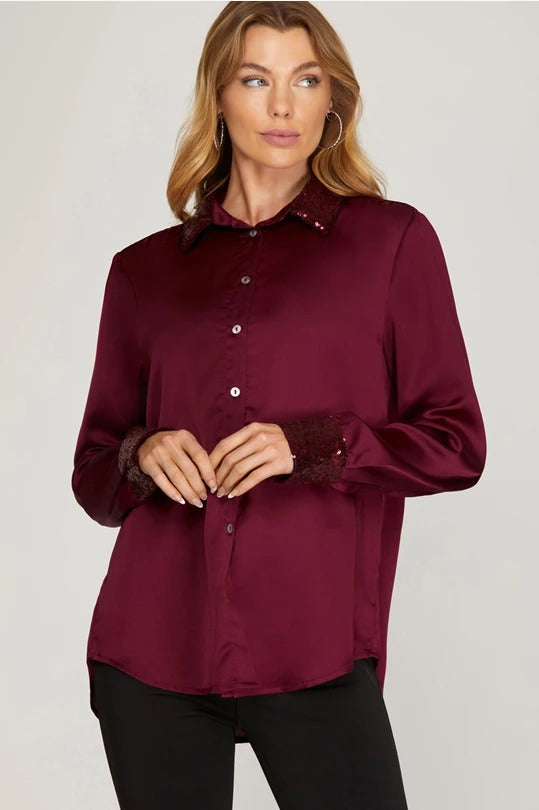 Camisa satinada con lentejuela SY4390